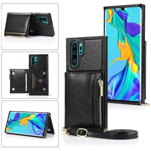 Voor Huawei P30 Pro Square Zipper Wallet Bag TPU+PU Back Cover Case met Holder & Card Slots & Wallet & Cross-body Strap(Zwart)