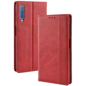 Magnetische Buckle retro textuur horizontale Flip lederen case voor Galaxy A7 (2018)  met houder & kaartsleuven & portemonnee (rood)