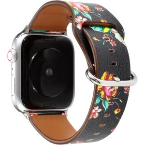 Voor Apple Watch Series 5 & 4 40mm/3 & 2 & 1 38mm bloemen riem horlogeband (zwart rood)