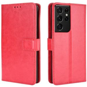 Voor Samsung Galaxy S21 Ultra 5G Retro Crazy Horse Texture Horizontale Flip Lederen Case met Houder & Kaart Slots & Foto Frame (Rood)