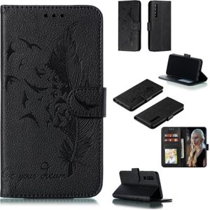 Feather patroon Litchi textuur horizontale Flip lederen draagtas met portemonnee & houder & kaartsleuven voor Huawei P30 (zwart)