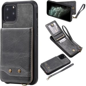 Voor iPhone 11 Pro Vertical Flip Shockproof Leather Protective Case met Short Rope  Support Card Slots & Bracket & Photo Holder & Wallet Function(Gray)
