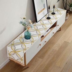 Home TV Cabinet Schoenkast Chenille Polyester Tassel Tafelkleed  Grootte: 35x140cm (gele bloem)