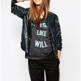 Vrouwen Wild Casual Sequin Jas Korte Jas (Kleur:Blauwe Maat:XL)