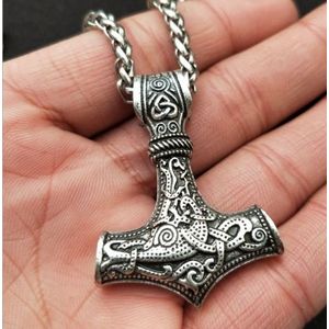 Mjolnir hanger Viking beschermende Talisman Hammer ketting (Zilveren hanger met metalen ketting)