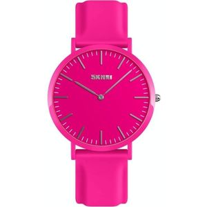 SKMEI 1979 Pure Color Bar Scale Ronde wijzerplaat Siliconen Strap Paar Quartz Horloge (Rose Red Female)