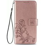 Voor Samsung Galaxy M51 Vierbladige gesp relif gesp mobiele telefoon bescherming lederen case met Lanyard & Card Slot & Wallet & Bracket Functie(Rose Gold)