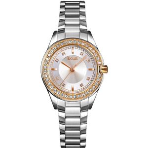 SKMEI 1534 elegant waterdicht quartz stalen bandhorloge met diamantinleg (Zilvergoud)