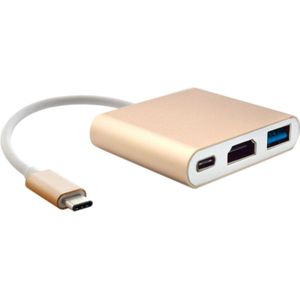 3 in 1 USB Type C naar HDMI Adapter Kabel voor MacBook 12 inch  Chromebook Pixel  Nokia N1 Tablet PC (goudkleurig)