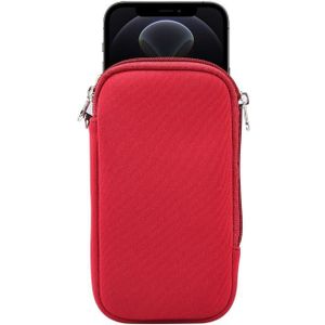 Universal Elasticity Zipper Protective Case Storage Bag met Lanyard Voor iPhone 12 / 12 Pro / 6 1 inch smart phones (Paars rood)