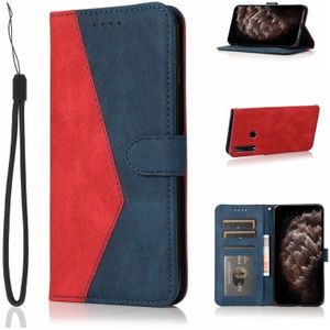 Voor Honor 10i / Honor 20 lite tweekleurige lederen telefoonhoes met stiksels (rood blauw)