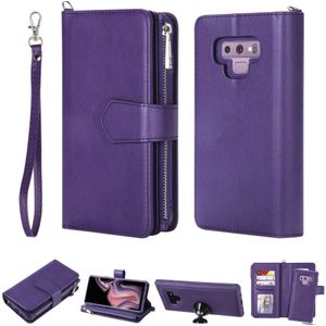 Voor Galaxy Note9 2 in 1 Solid Color Zipper Shockproof Protective Case met Card Slots & Bracket & Photo Holder & Wallet Function(Purple)