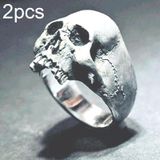 C56213 2 stks Punk Vintage Skull Ring Horror Skull Ring Mannen Gift  Maat: 8 (Zilver)