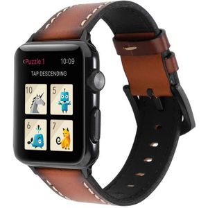 Retro Head-layer Cowhide Genuine Leather Watchband Voor Apple Watch Series 6 & SE & 5 & 4 40mm / 3 & 2 & 1 38mm (Donkerbruin)