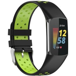 Voor Fitbit Charge 6 Tweekleurige ademende siliconen horlogeband (zwart + limoen)