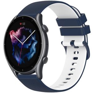 Voor Amazfit GTR 3 Pro 22 mm geruite tweekleurige siliconen horlogeband (donkerblauw + wit)