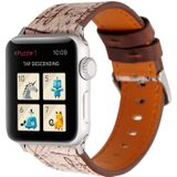 Voor Apple Watch serie 3 & 2 & 1 42mm bruin Retro bloem serie muziek Score patroon Wrist Watch lederen Band