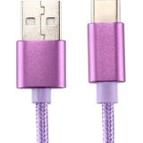 Brei structuur USB naar USB-C / Type-C Data Sync laad Kabel  Kabel Lengte: 1m  Voor Samsung Galaxy S8 & S8 PLUS / LG G6 / Huawei P10 & P10 Plus / Oneplus 5 / Xiaomi Mi6 & Max 2 / en andere Smartphones(paars)