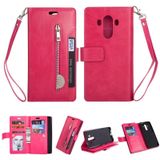 Voor Huawei Mate 10 Pro Multifunctionele Rits Horizontale Flip Lederen Case met Holder & Wallet & 9 Card Slots & Lanyard(Rose Red)