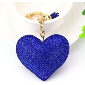 2 PC'S hart sleutelhanger leder kwast gouden sleutel houder metalen Crystal sleutelhanger keyring charme tas auto hanger cadeau (blauw)