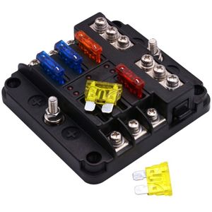 Onafhankelijke positieve en negatieve 1 in 6 uit 6 manier Circuit Blade Fuse Box zekering houder Kits met LED-Indicator van de waarschuwing voor Auto Auto Truck boot