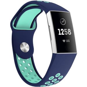 Twee kleuren ronde gat siliconen pols Band Watch Band voor Fitbit Charge 3  pols riem grootte: 130-195mm (blauw-groen)