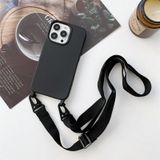 Elastic Silicone Protective Case with Wide Neck Lanyard For iPhone 13(Black)