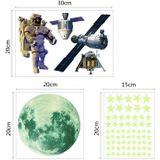 YG011 Woondecoratie Lichtgevende Maan Ruimteschip Astronaut Zelfklevende Cartoon Muursticker