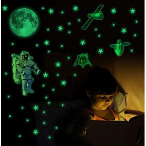 YG011 Woondecoratie Lichtgevende Maan Ruimteschip Astronaut Zelfklevende Cartoon Muursticker