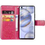 Voor Huawei Honor 30 Vierbladige gesp relif gesp mobiele telefoon bescherming lederen case met Lanyard & Card Slot & Wallet & Bracket Functie(Magenta)