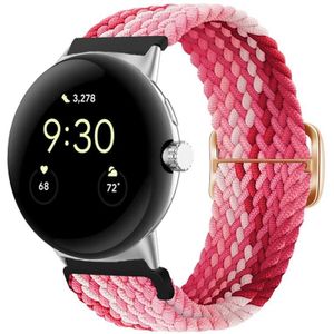Voor Google Pixel horloge gesp nylon gevlochten horlogeband (aardbei rood)