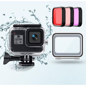 45m waterdichte behuizing + Touch Back Cover + Paars rood roze lensfilter voor GoPro HERO8 Zwart