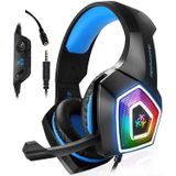 V1 3 5 mm RGB kleurrijke lichtgevende draadbesturing gaming headset  kabellengte: 2.2m (Zwart Blauw)