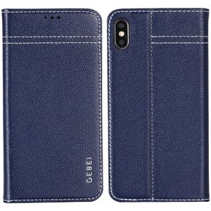 Voor iPhone XS/X GEBEI top-nerf leder horizontale Flip beschermende case met houder & kaartsleuven (blauw)