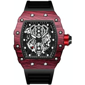 BINBOND B6577 Barrel Shape 30m waterdicht sport quartz horloge (zwart silicium-rood-zwart)