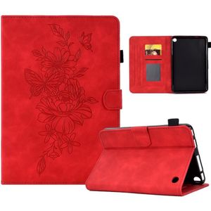 Voor Amazon Kindle Fire 7 2022 Peony Butterfly relif lederen Smart Tablet Case(Rood)