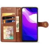 Voor Xiaomi Mi 10 Lite 5G Retro Solid Color Leather Buckle Phone Case met Lanyard & Photo Frame & Card Slot & Wallet & Stand Functie(Bruin)