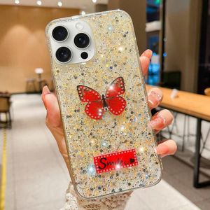 Voor iPhone 12 Pro Max Starry Sequin Strass Vlinder Epoxy TPU Telefoonhoesje (Geel)