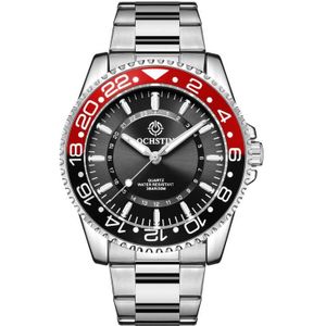 OCHSTIN 7019D multifunctioneel quartz waterdicht lichtgevend stalen band herenhorloge (zwart rood + zilver)