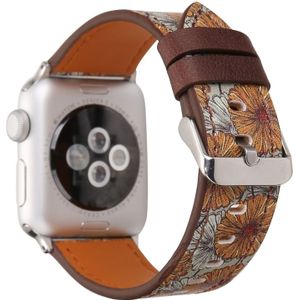 Voor Apple Watch serie 3 & 2 & 1 42mm Retro bloem serie chrysant patroon pols horloge echt lederen Band