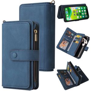 Skin Feel PU + TPU Horizontal Flip Leather Case with Holder & 15 Cards Slot & Wallet & Zipper Pocket & Lanyard For iPhone 13 mini(Blue)