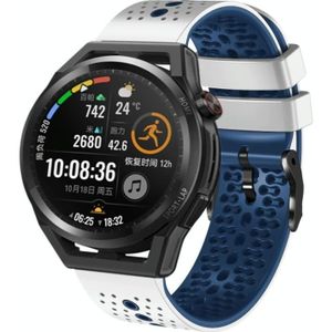 Voor Huawei Watch GT Runner 22 mm geperforeerde tweekleurige siliconen horlogeband (wit + blauw)