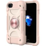 Shockproof Silicone + PC Protective Case with Dual-Ring Holder For iPhone 6/6s/7/8/SE 2020(Rose Gold)