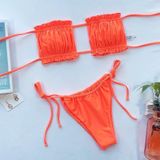 2 in 1 dubbellaags nylon geplooide buis top bikini dames split badpak set (kleur: oranje maat: L)