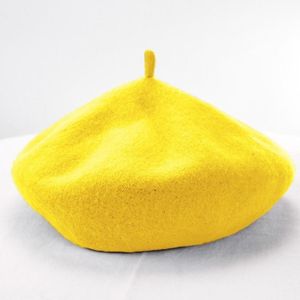 Vrouwen wol Vintage effen kleur baretten Cap (geel)