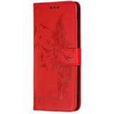 Feather patroon Litchi textuur horizontale Flip lederen draagtas met portemonnee & houder & kaartsleuven voor Galaxy J6 PLUS (rood)