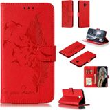 Feather patroon Litchi textuur horizontale Flip lederen draagtas met portemonnee & houder & kaartsleuven voor Galaxy J6 PLUS (rood)