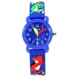 JNEW A335-86172 Kinderen Leuke Cartoon 3D Dinosaurus Waterdicht Siliconen Strap Quartz Horloge (Rubber Shell Blue)