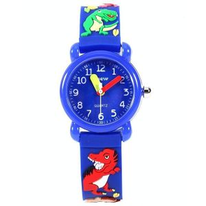 JNEW A335-86172 Kinderen Leuke Cartoon 3D Dinosaurus Waterdicht Siliconen Strap Quartz Horloge (Rubber Shell Blue)