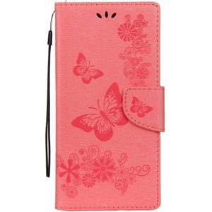 Opmerking voor Galaxy 8 geperst bloemen vlinder patroon horizontale Flip leerhoes met houder & kaartsleuven & portemonnee & Lanyard (roze)